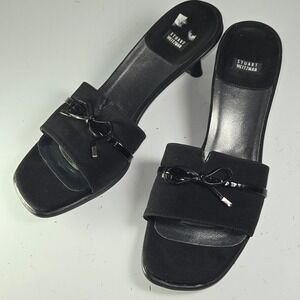 Stuart Weitzman Black Suede Bow Kitten Heel Mules Slide Sandals Shoes size 11 AA